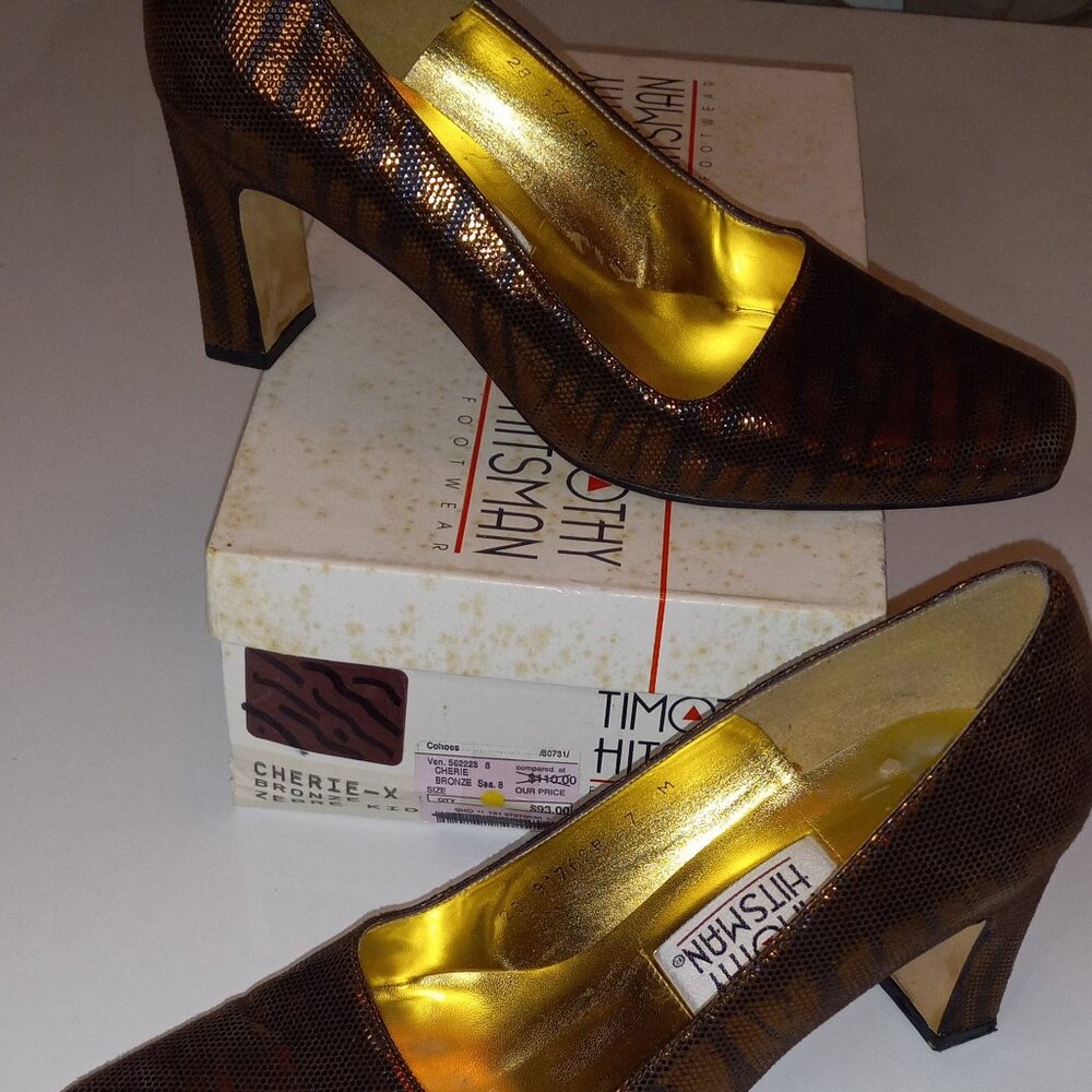 Vintage Timothy Hitsman Bronze Zebra Pumps 7M w/Box CHERIE 90s
